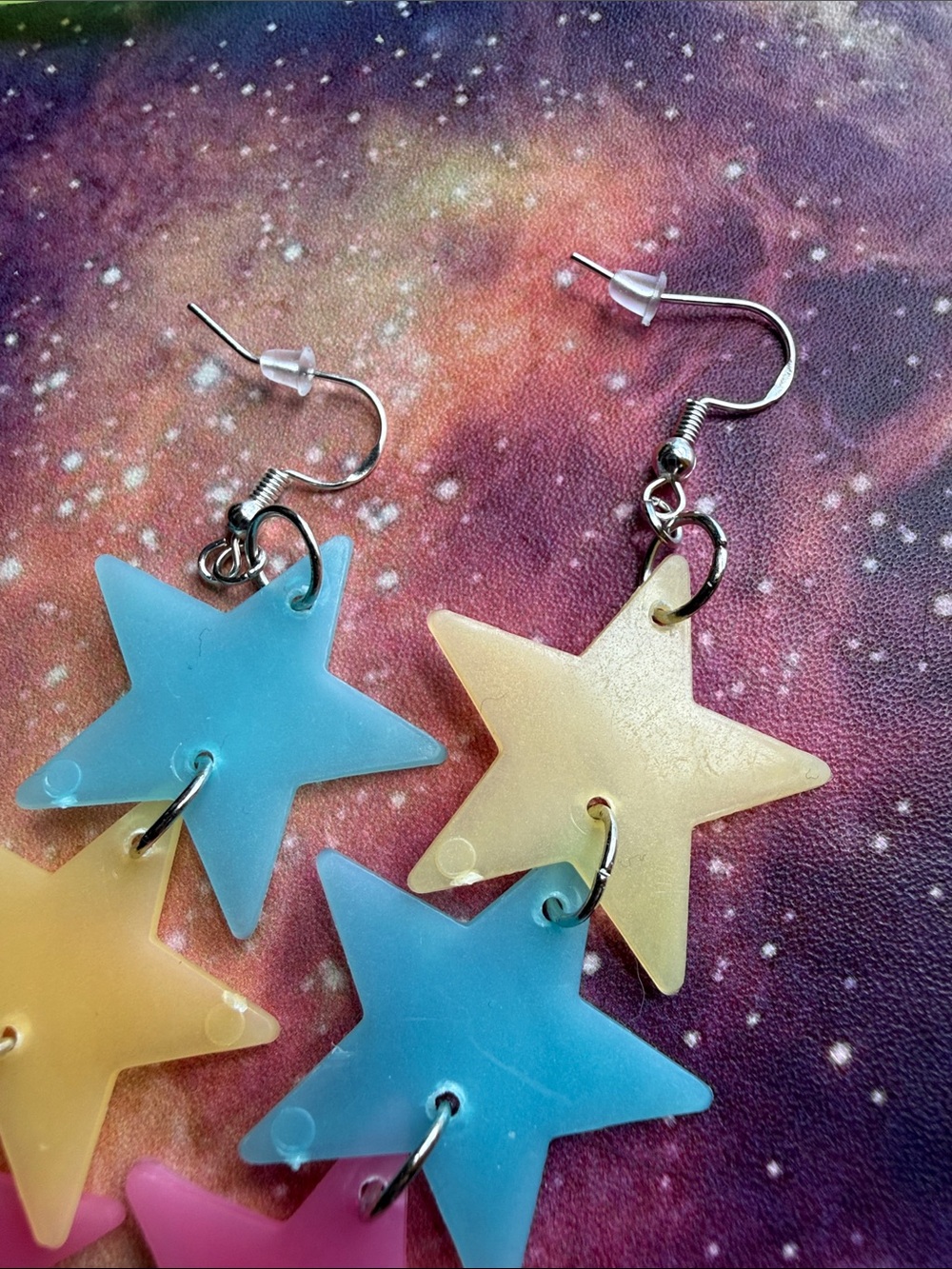 Handmade Glow in the Dark Star Earrings Silver OOAK y2k 90s retro nostalgic girl - Picture 3 of 3